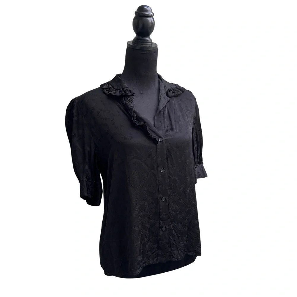 Sandro Black Floral Patterned Satin Top - Picture 1 of 9